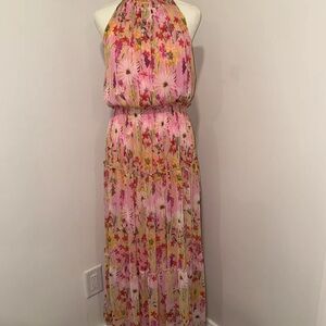 High Neck Floral Chiffon Maxi Dress